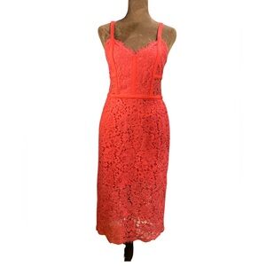 Express Vibrant Deep Coral Lace Dress with Sheer Side Lace Detail Women’s Size 4